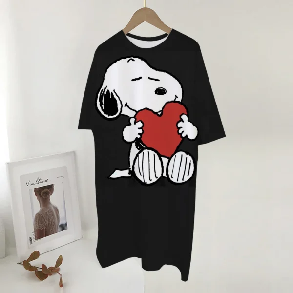 Plus Size Summer Dresses For Women Beach Sundress Short Sleeve Snoopy print Casual Loose Short Dress Vintage Print Vestidos
