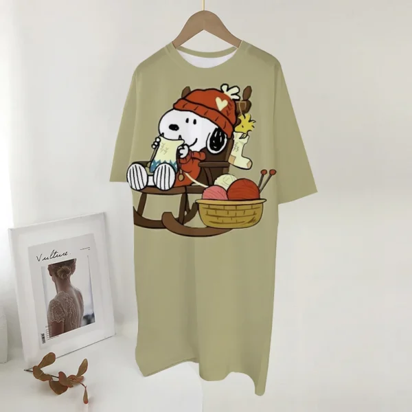 Plus Size Summer Dresses For Women Beach Sundress Short Sleeve Snoopy print Casual Loose Short Dress Vintage Print Vestidos - Image 6