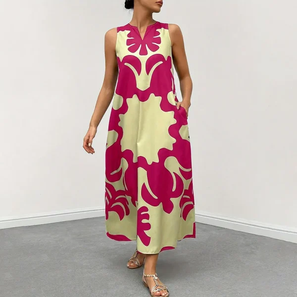 Summer Dress Vintage National Floral Print V-Neck Vest Dress For Women Elegant Sleeveless Evening Gown For Women Plus Size Dress - Image 3