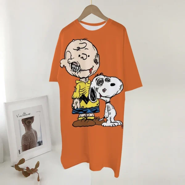 Plus Size Summer Dresses For Women Beach Sundress Short Sleeve Snoopy print Casual Loose Short Dress Vintage Print Vestidos - Image 2