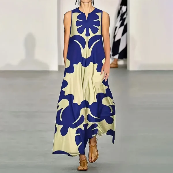 Summer Dress Vintage National Floral Print V-Neck Vest Dress For Women Elegant Sleeveless Evening Gown For Women Plus Size Dress