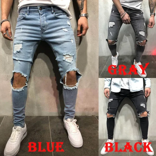 New Ripped jeans for men Fashion casual slim denim pencil pants Men's clothing trousers S-4XL Drop shipping - Image 4