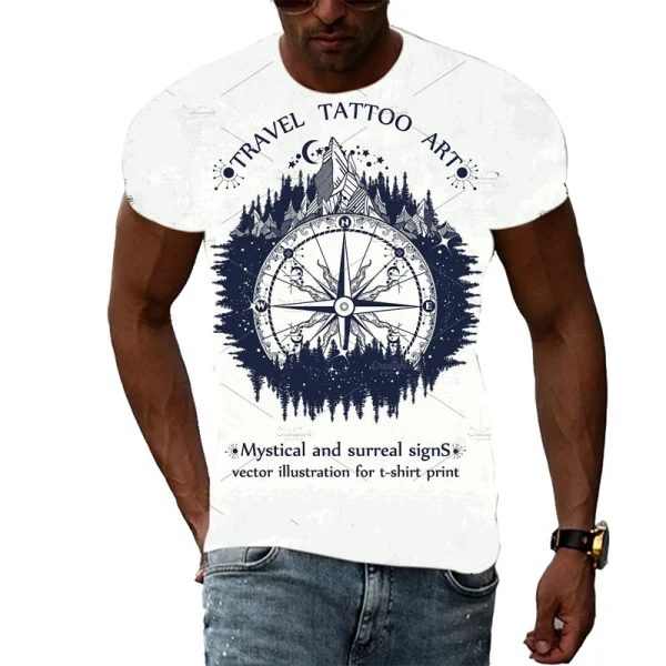 New Fashion Cool Style Compass graphic t shirts men Summer Trend Casual 3D Print White T-shirt Handsome Personality tshirt Top - Image 4