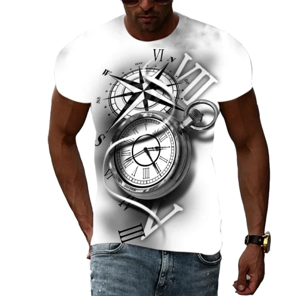 New Fashion Cool Style Compass graphic t shirts men Summer Trend Casual 3D Print White T-shirt Handsome Personality tshirt Top - Image 6
