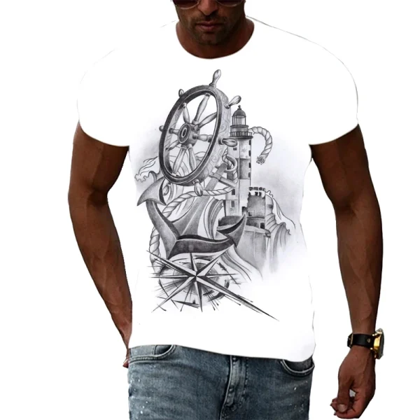New Fashion Cool Style Compass graphic t shirts men Summer Trend Casual 3D Print White T-shirt Handsome Personality tshirt Top - Image 5