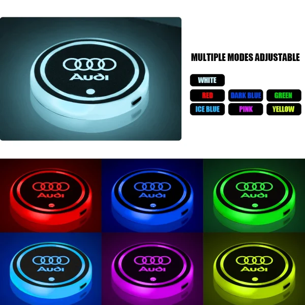 2PCS LED 7 Color-Changing Light Up Cup Holder Pad Car Accessories for Audi Sline A1 A2 A3 A4 A4L A5 A6 A7 A8 A8L TT Q1 Q2 Q3 Q4 - Image 6