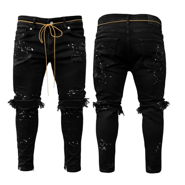 2025 New Skinny Jeans Light Blue Black Ripped Stretch Men's Pencil Pants Premium Brand Ropa Hombre S-XXXL Trousers Men - Image 4