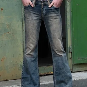 Men’s Flare Jeans Vintage Solid Straight Jeans Men punk style Button Denim Flare Pants Streetwear Trousers S-3XL