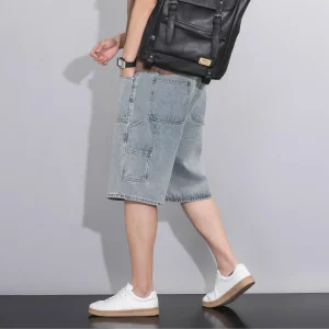 Men’s Big&Tall Denim Shorts 91% Cotton Summer Stretch Elastic Casual Plus Size S-2XL Relaxed Fit Workwear Outdoor Blue/Black