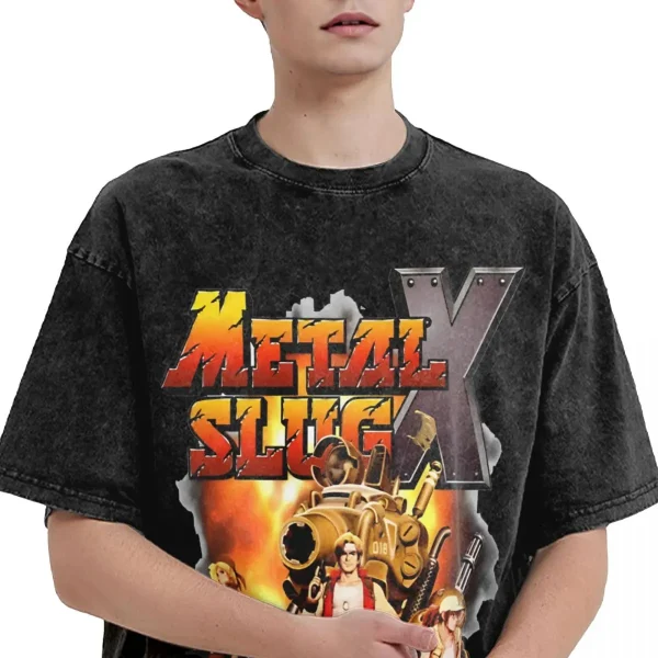 Washed T Shirt Metal Slug Vintage T-Shirts Harajuku Pixel Arcade Retro Gamer Streetwear Short Sleeve Printed Tops Tees Men Women - Image 3
