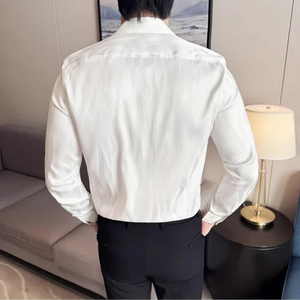 Men's Shirt Fashionable Water Ripple Long Sleeved High-quality Shirt Business Slim Fit Korean Version Tailcoat Dress Shirt - Image 6