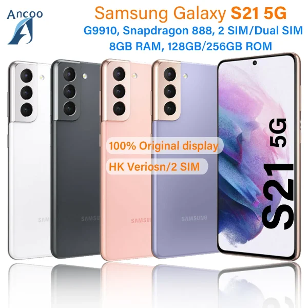 Unlocked Galaxy S21 5G G9910 128GB/256GB ROM Octa Core Original Androi 64MP 8GB Dual SIM 6.2" Snapdragon888 Cell Phone