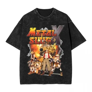 Washed T Shirt Metal Slug Vintage T-Shirts Harajuku Pixel Arcade Retro Gamer Streetwear Short Sleeve Printed Tops Tees Men Women