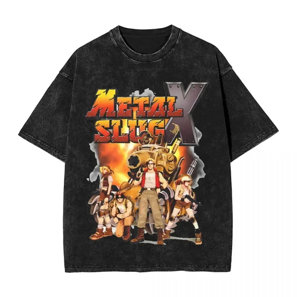Washed T Shirt Metal Slug Vintage T-Shirts Harajuku Pixel Arcade Retro Gamer Streetwear Short Sleeve Printed Tops Tees Men Women