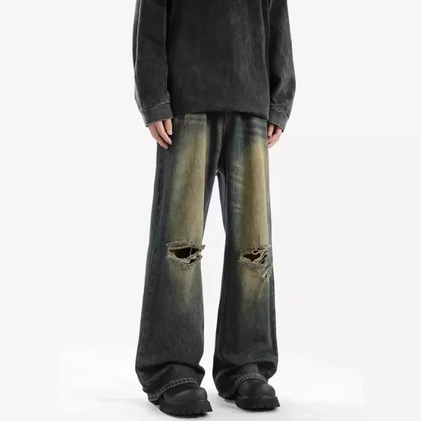 Summer Ripped Jeans Men High-waisted Vintage Streetwear Men Pants Baggy Casual Wide-leg Jeans Solid Straight Y2k Men’s Jeans - Image 4