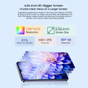 Blackview WAVE 8 Smartphone 6.56” HD+IPS Display,Octa Core T606 128GB/256GB,5000mAh Battery,Cell Phone 13MP Camera Android 14