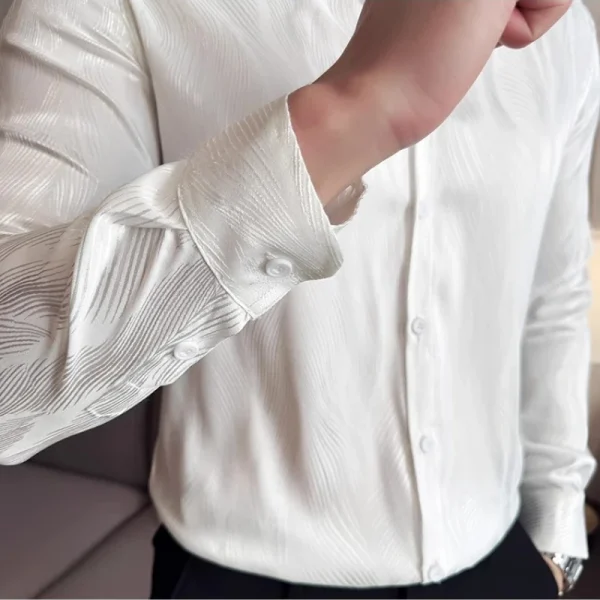 Men's Shirt Fashionable Water Ripple Long Sleeved High-quality Shirt Business Slim Fit Korean Version Tailcoat Dress Shirt - Image 5