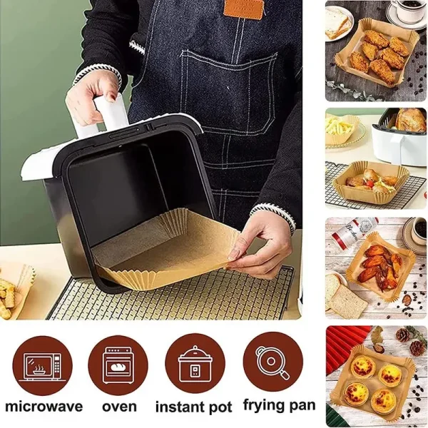 Disposable Air Fryer 50pcs/set Paper Liner 23CM Oil-proof Water-proof Airfryer Disposable Cooking Paper Trays Baking Paper - Image 4