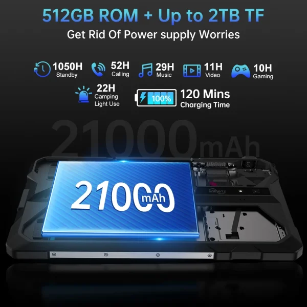 Unihertz 8849 TANK PAD E Rugged Tablet with Projector Android 21000mAh 120Hz 50MP Camera 24GB 512GB 66W 10.95 inch Phone Tablet - Image 6