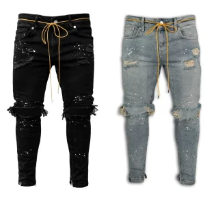 2025 New Skinny Jeans Light Blue Black Ripped Stretch Men’s Pencil Pants Premium Brand Ropa Hombre S-XXXL Trousers Men