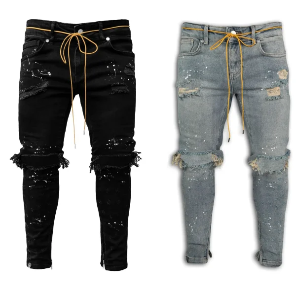 2025 New Skinny Jeans Light Blue Black Ripped Stretch Men's Pencil Pants Premium Brand Ropa Hombre S-XXXL Trousers Men - Image 2