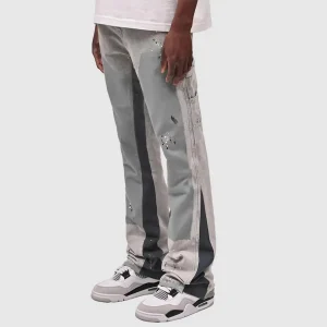 2025 Men’s Fashion Jeans Work Pants, European and American Fashion Workwear Elastic Patchwork Denim Layered Flared Pants S-XXL