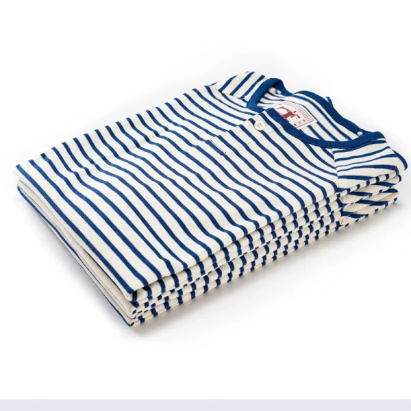 Akkad Kuti 2025 New Retro Sea Soul Shirt Men's Henry Collar Short Sleeve T-shirt Heavy Shoulder Sleeve Loose Stripe T-shirt - Image 6