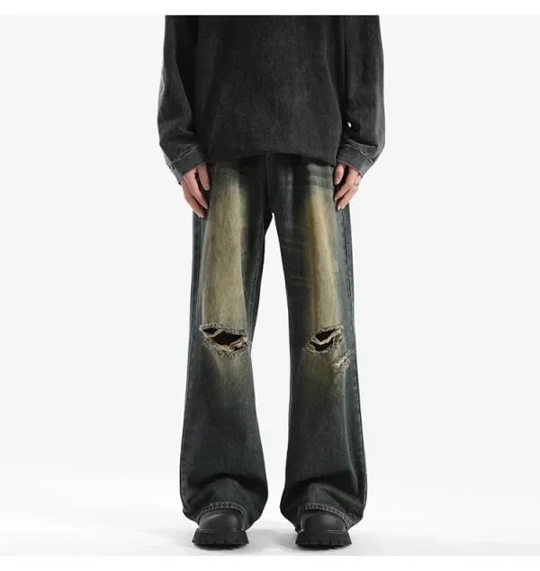Summer Ripped Jeans Men High-waisted Vintage Streetwear Men Pants Baggy Casual Wide-leg Jeans Solid Straight Y2k Men’s Jeans - Image 6
