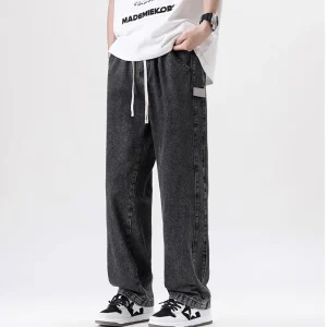 Large size simple and versatile casual pants for men, environmentally friendly washed cotton jeans for men, loose straight leg s