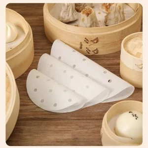50Pcs 4/6/8/10in Bamboo Steamer Papers Cookware Eco-friendly Dim Sum Paper Restaurant Non-Stick Steamer Mat Air Fryer Oven