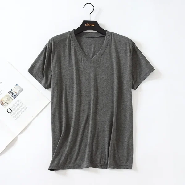 2025 Brand New Men's Modal T-Shirt V-Neck Large Size Men T-Shirt Short Sleeve Loose Man T shirt Solid Color For Male Tops Tees - Image 5