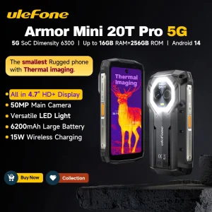Ulefone Armor Mini 20T Pro 4.7″ Rugged Phone Thermal lmaging FLIR® 5G 6200mAh Smartphone Android 14 16GB(8+8) 256GB