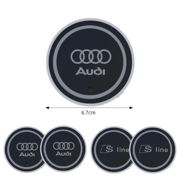2PCS LED 7 Color-Changing Light Up Cup Holder Pad Car Accessories for Audi Sline A1 A2 A3 A4 A4L A5 A6 A7 A8 A8L TT Q1 Q2 Q3 Q4 - Image 2