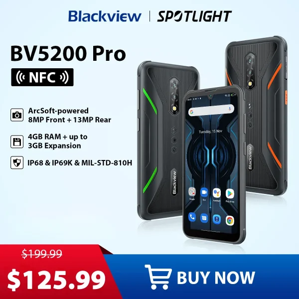 Blackview Unlocked Smartphone BV5200 Pro Rugged Phone Android12 4GB 64GB Mobile Phone 13MP Camare, 5180mAh Cellphone