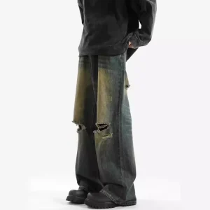 Summer Ripped Jeans Men High-waisted Vintage Streetwear Men Pants Baggy Casual Wide-leg Jeans Solid Straight Y2k Men’s Jeans