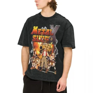 Washed T Shirt Metal Slug Vintage T-Shirts Harajuku Pixel Arcade Retro Gamer Streetwear Short Sleeve Printed Tops Tees Men Women