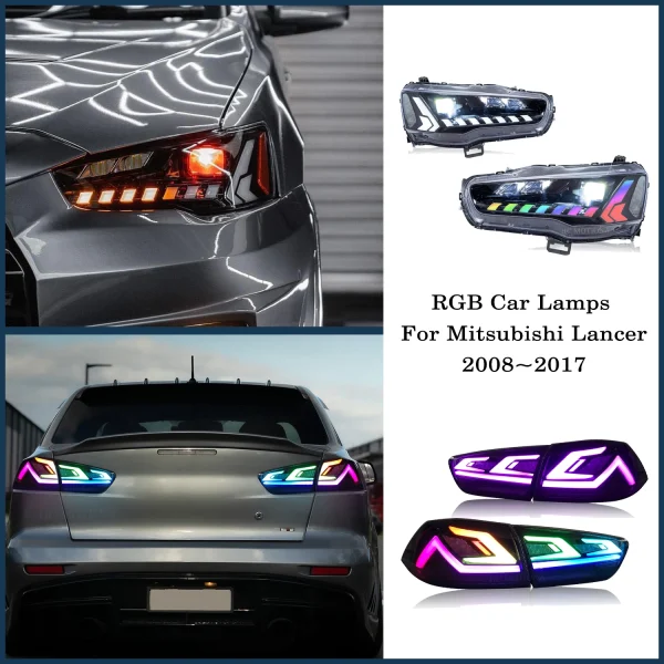 HCMOTIONZ RGB Auto Lamps Set for Mitsubishi Lancer 2008-2017 Car Styling LED Headlights with Demon Eyes and Tail Lights Assembly - Image 4