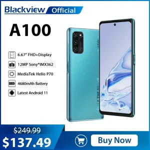 Blackview A100 Helio P70 Android 11 Smartphone 6GB+128GB 6.67″ 4680mAh Cellphone NFC Cellura 4G LTE Mobile Phone 18W Fast Charge