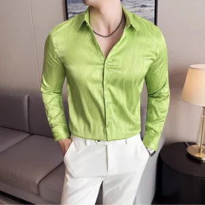 Men’s Shirt Fashionable Water Ripple Long Sleeved High-quality Shirt Business Slim Fit Korean Version Tailcoat Dress Shirt