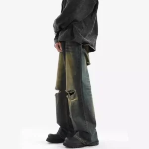 Summer Ripped Jeans Men High-waisted Vintage Streetwear Men Pants Baggy Casual Wide-leg Jeans Solid Straight Y2k Men’s Jeans