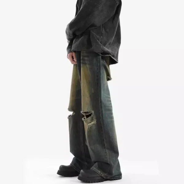 Summer Ripped Jeans Men High-waisted Vintage Streetwear Men Pants Baggy Casual Wide-leg Jeans Solid Straight Y2k Men’s Jeans - Image 2