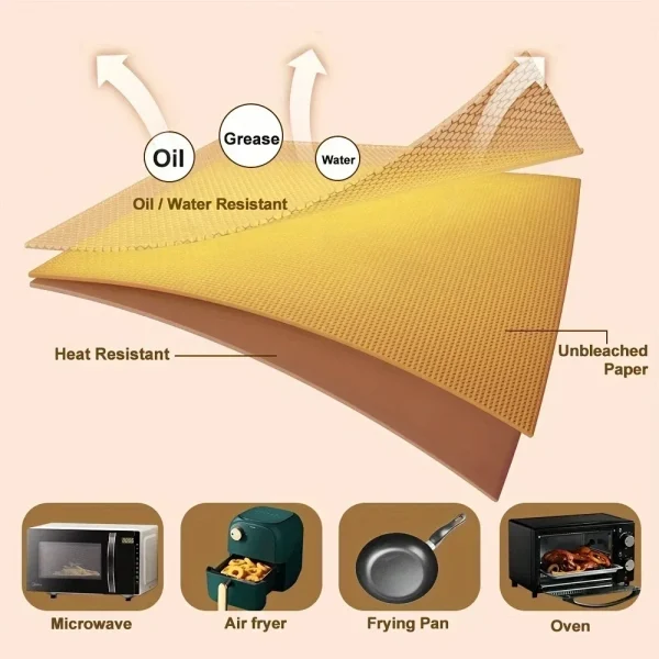 50 pieces/set of disposable cardboard, wood pulp steamer, cheesecake air fryer accessories, air fryer baking paper, - Image 3