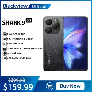 Blackview SHARK 9 5G Smartphone 6.67” HD Display,T820 Octa core,8GB+256GB,50MP AI Camera Phone 5000mAh 18W Fast Charging NFC