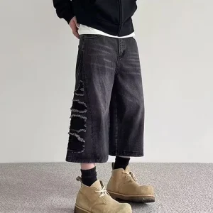Baggy Casual Straight Cropped Pants Mens Washed Jeans S-3XL Size Range Slight Stretch Fabric Workplace Fashion
