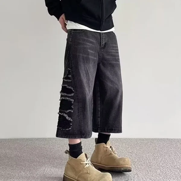 Baggy Casual Straight Cropped Pants Mens Washed Jeans S-3XL Size Range Slight Stretch Fabric Workplace Fashion