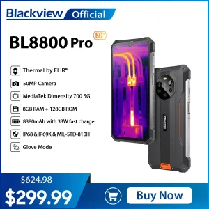 Blackview BL8800 Pro Thermal Imaging Camera FLIR Phone, 5G Rugged Smartphone Waterproof, 8GB+128GB 8380mAh With 33W Charge