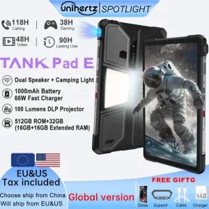 Unihertz 8849 TANK PAD E Rugged Tablet with Projector Android 21000mAh 120Hz 50MP Camera 24GB 512GB 66W 10.95 inch Phone Tablet