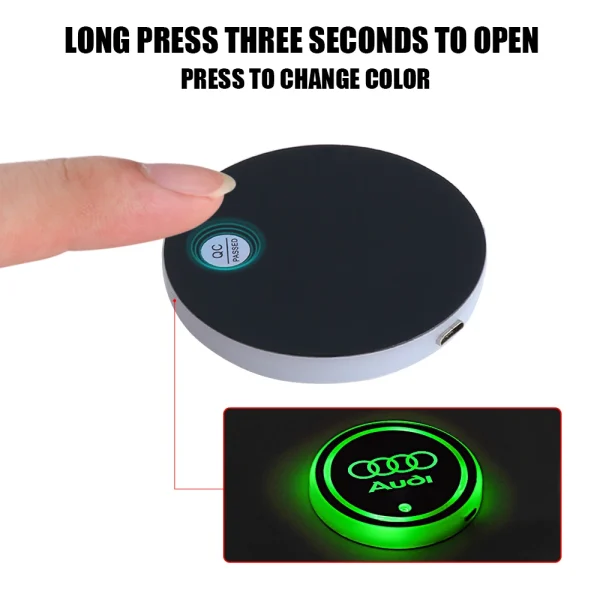 2PCS LED 7 Color-Changing Light Up Cup Holder Pad Car Accessories for Audi Sline A1 A2 A3 A4 A4L A5 A6 A7 A8 A8L TT Q1 Q2 Q3 Q4 - Image 4