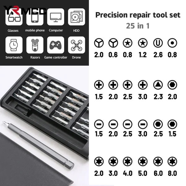 Car Tools Set 25 in 1 Precision Screwdriver Kit Professional Mini Repair Tool Set Magnetic Screw Driver Bit for Car Laptop Watch - Image 3