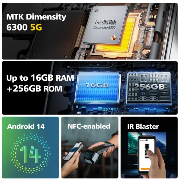 Ulefone Armor Mini 20 Pro 4.7" Rugged Phone 5G Smartphone Android 14 6200mAh 16GB(8+8) 256GB 64MP Night Vision camera LED Light - Image 6